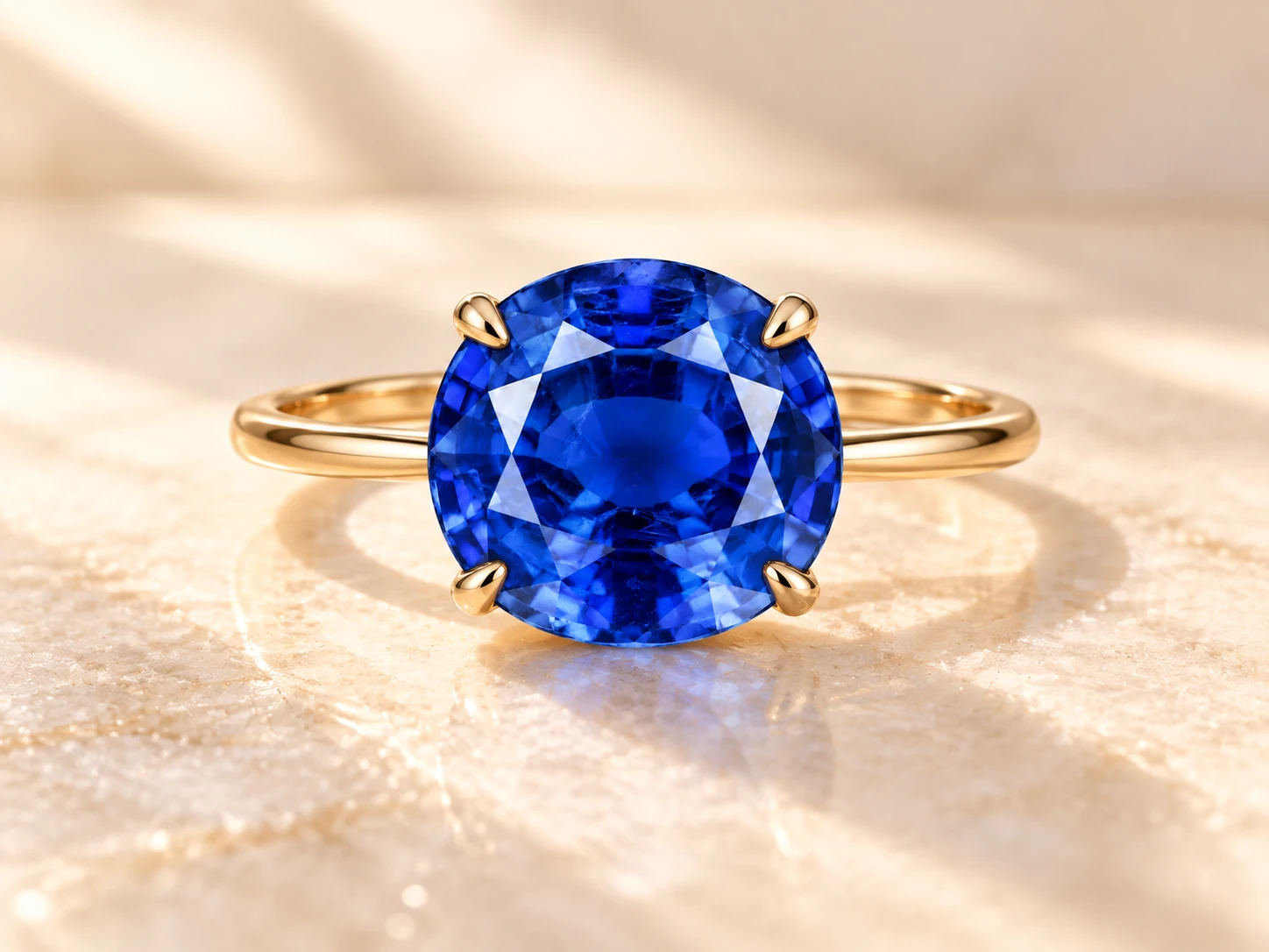 A blue sapphire ring in yellow gold